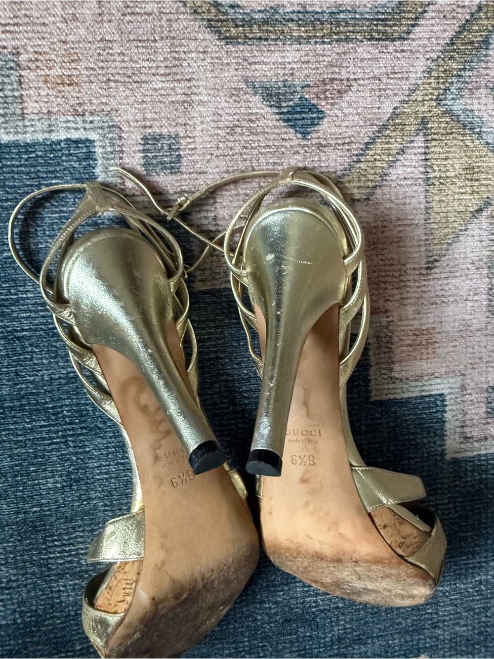 Gucci Women's Gold Ankle Strap Heels - Picture 6 of 6